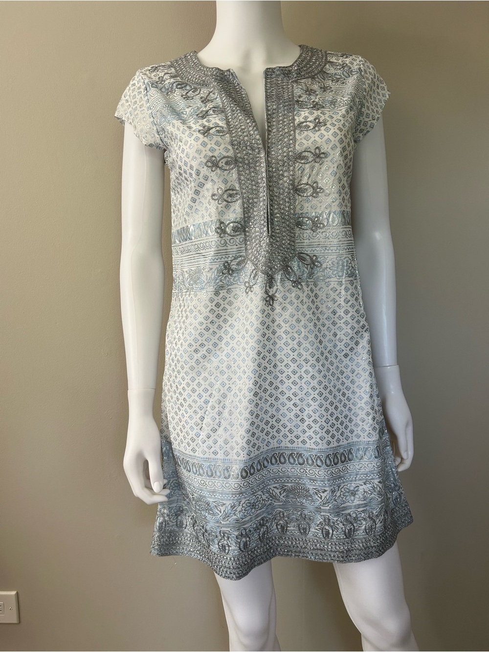 Calypso St. Barth White and Light Gray Printed Mini Dress